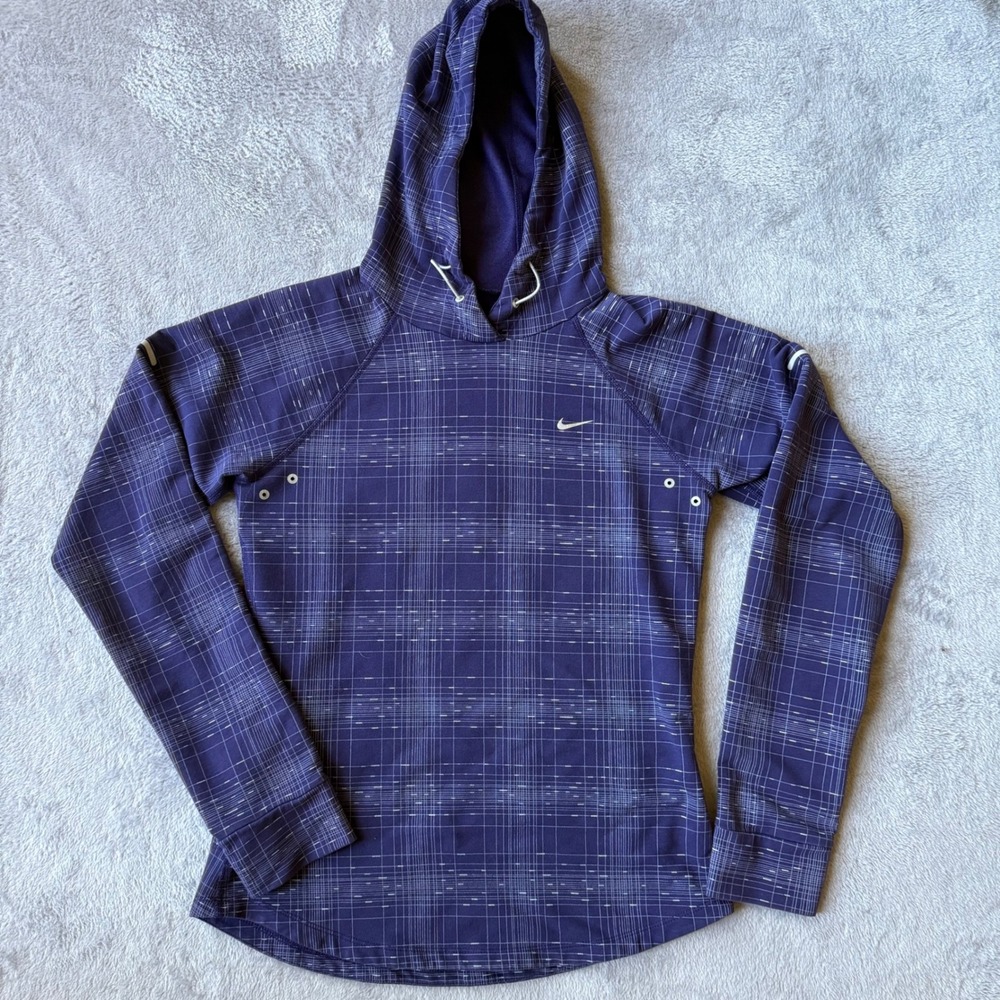 Nike Dri-FIT Purple Grid Running Hoodie Womens Small Reflective Pullover Pocket